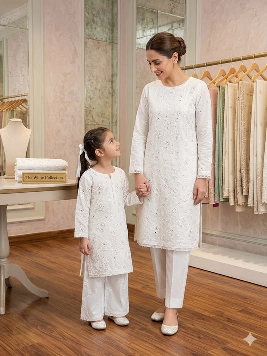 MS 3pc lawn embroided mother daughter set