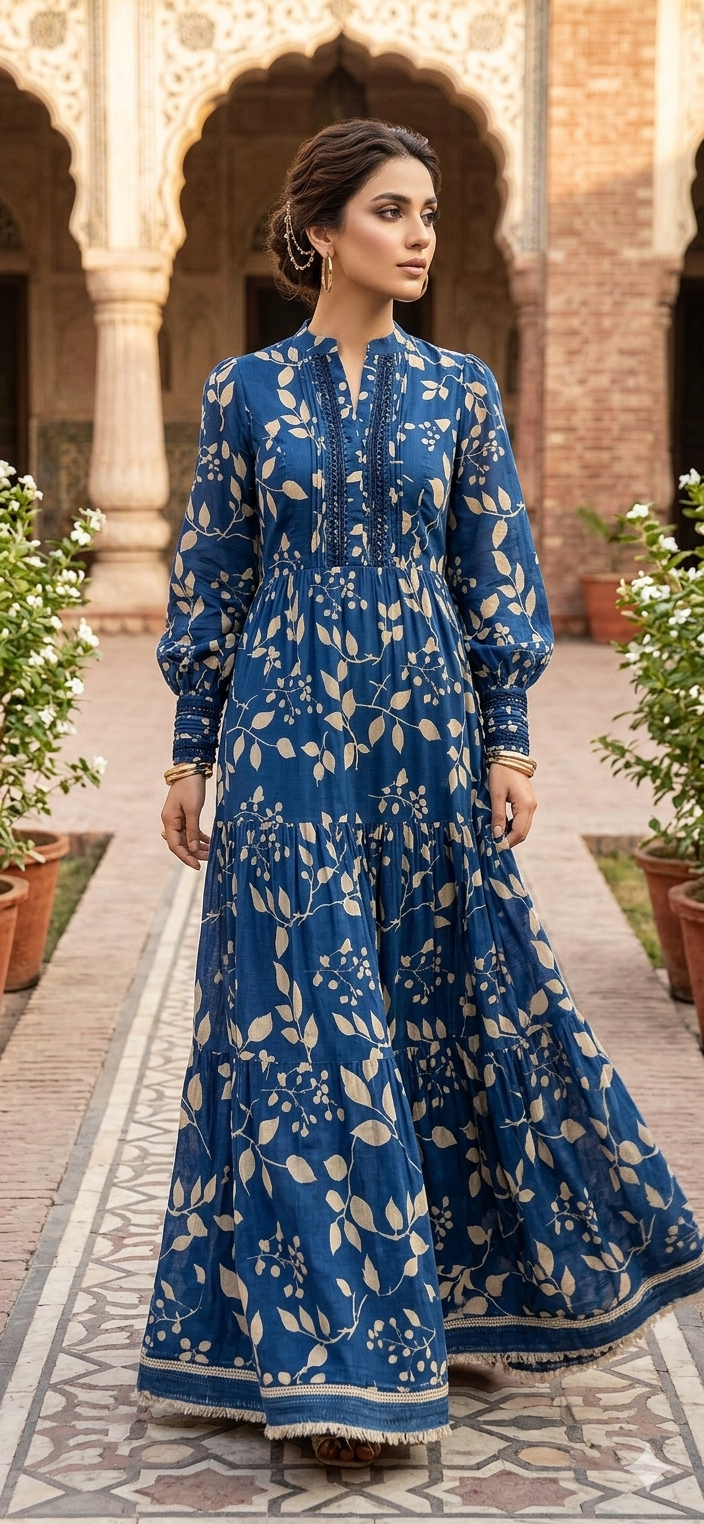 MS Tailored lawn blue frock