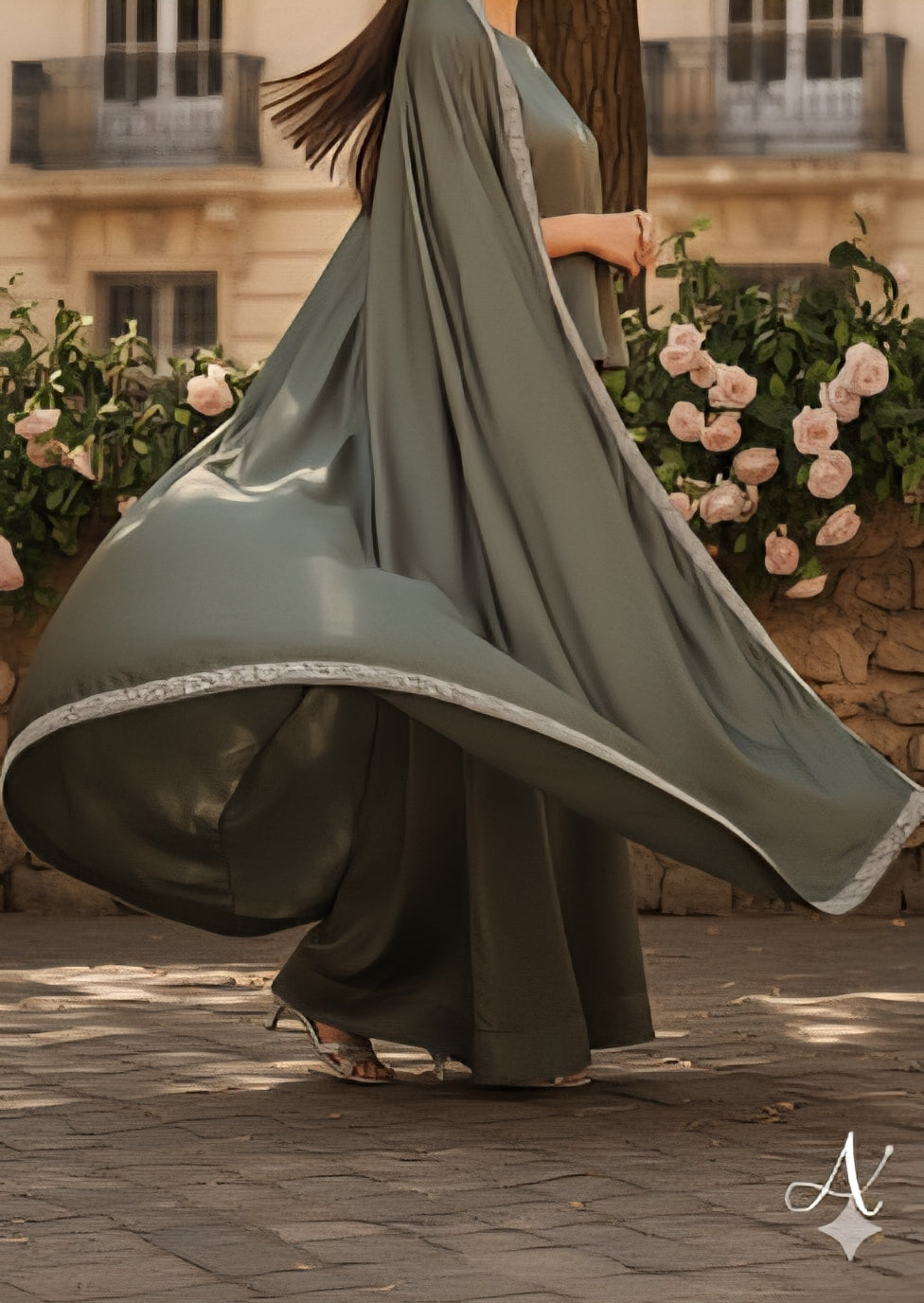 MS 2pc olive green silk dress