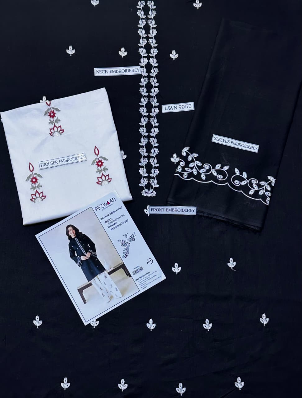 2pc lawn embroided black suit