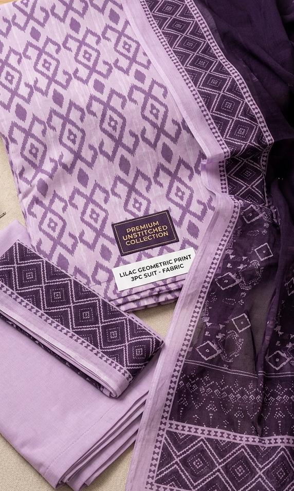 3pc lawn lilac printed suit