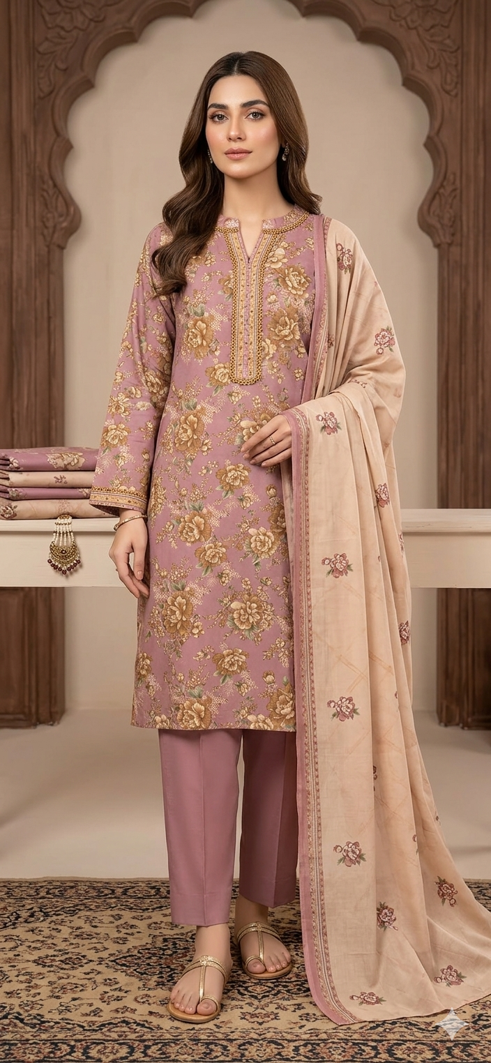 3Pc Lawn Tailored allover suit