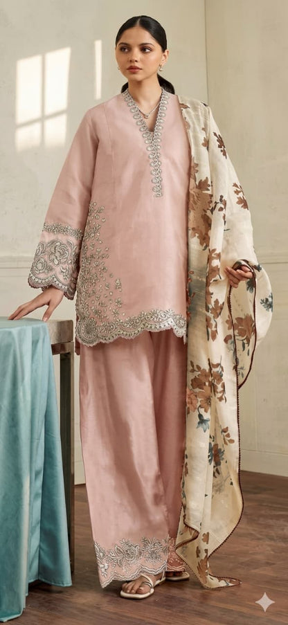 3Pc lawn pink embroided suit