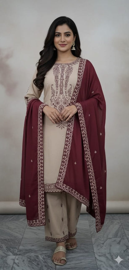 MS 3Pc Tailored Pashmeena Shawl Suit