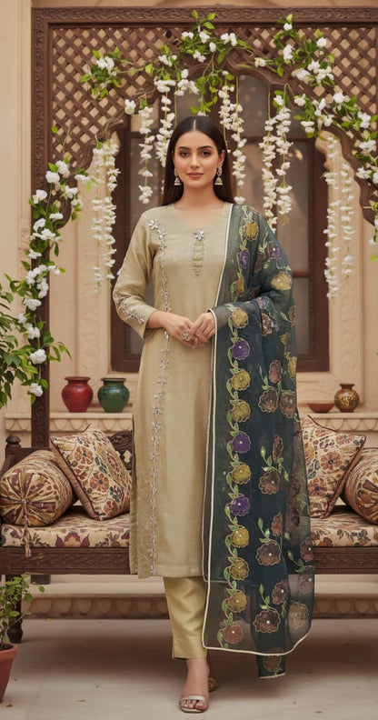 MS 3Pc Tailored Shesha Silk Suit