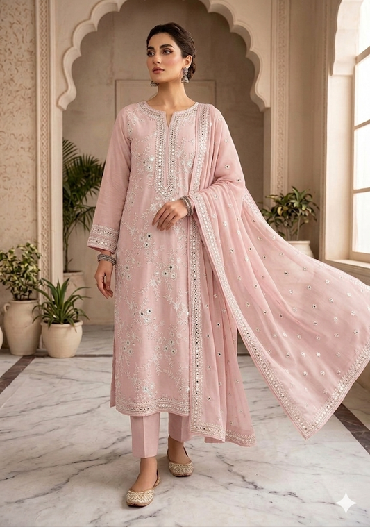 3pc lawn embroided pink suit
