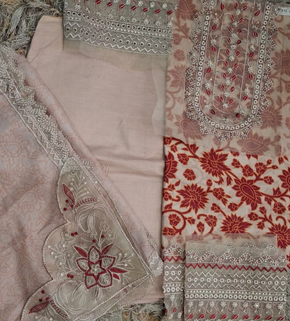 3pc lawn embroided skin suit