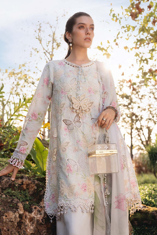 3PC lawn chikenkari grey unstitched suit