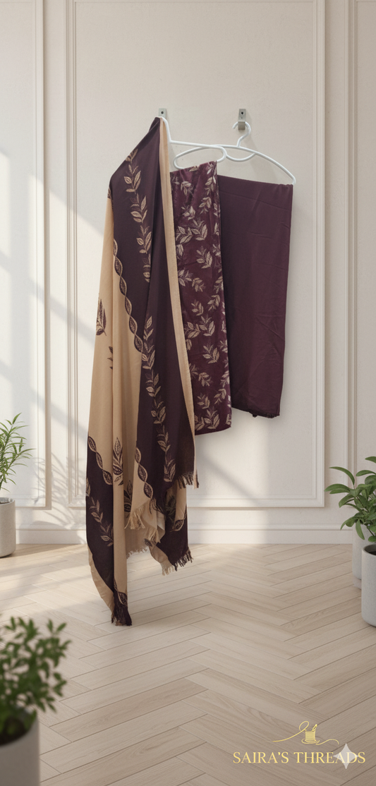 MS 3Pc china pati with pashmeena shawl Fancy suit