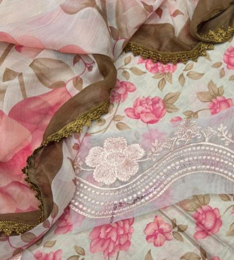 3Pc Lawn embroided pink suit