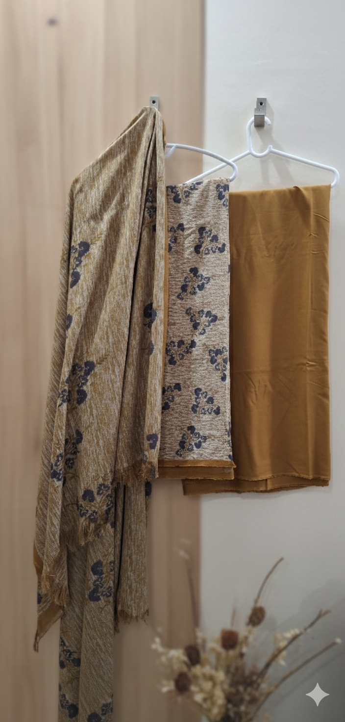 MS 3Pc Mustard Pashmeena Shawl suit