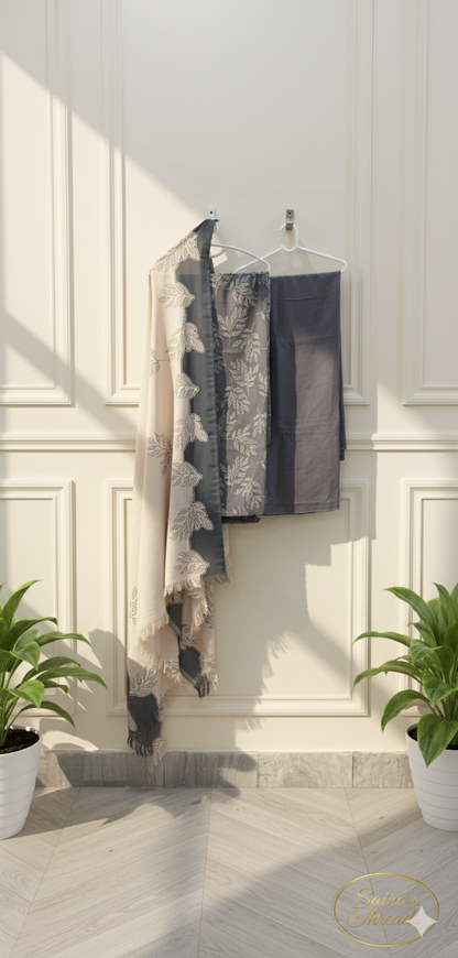 MS 3Pc Grey pashmeena Shawl suit