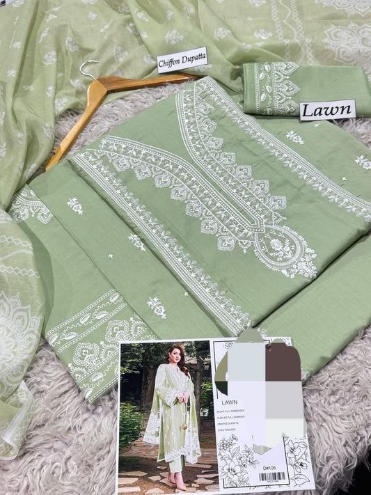 3pc lawn embroided mint green suit