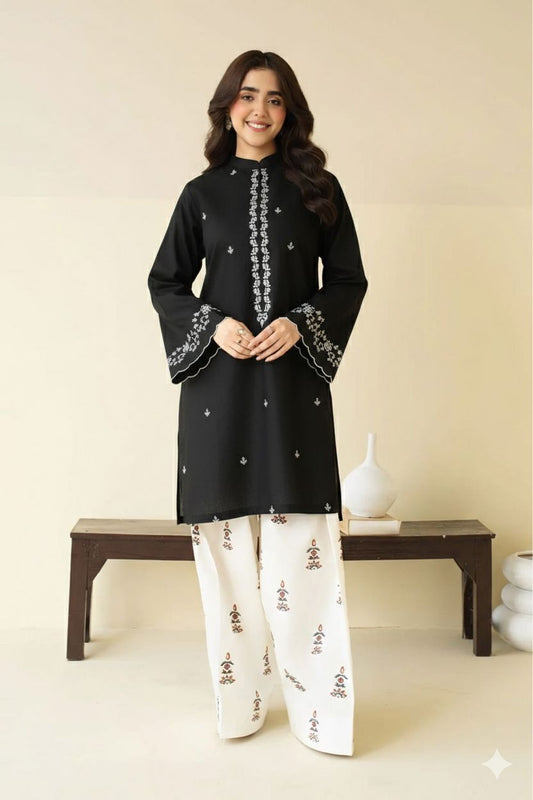 2pc lawn embroided black suit