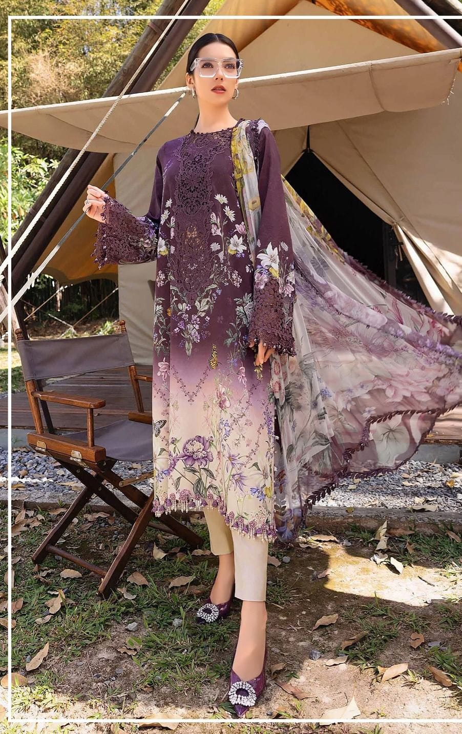 3pc lawn embroided tie &die suit