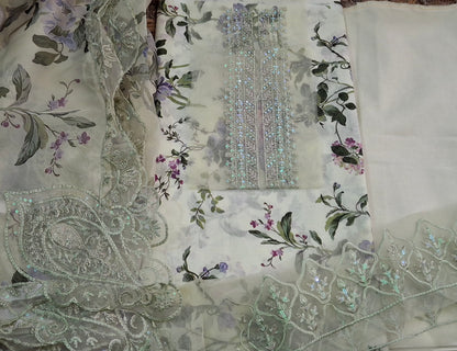 Lawn 3pc embroided soft mint green suit