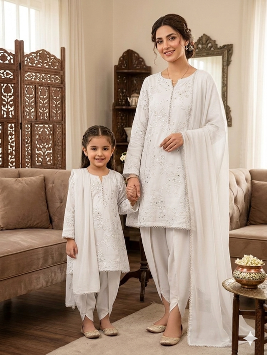 MS 3pc lawn embroided mother daughter set