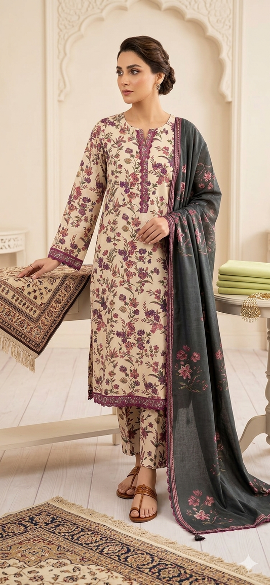 3Pc Lawn Tailored allover suit