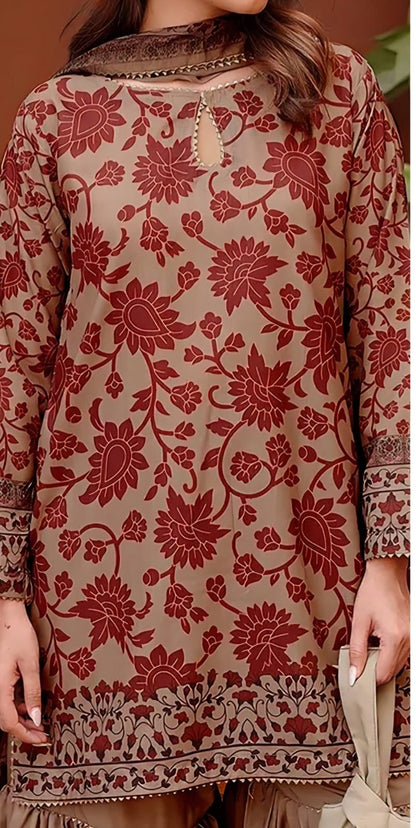 3pc lawn embroided skin suit