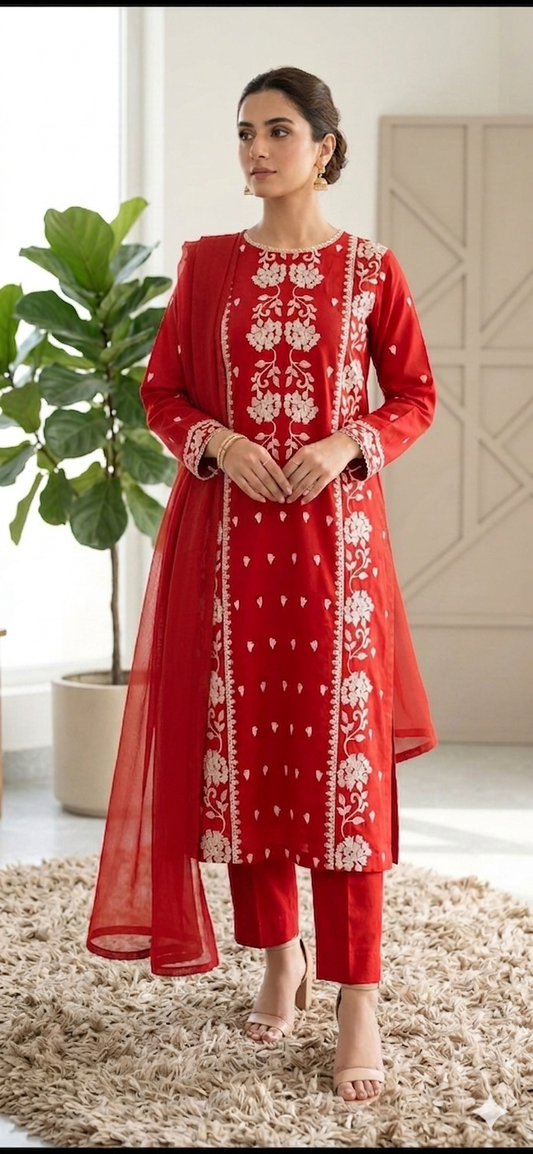 3pc embroided red suit