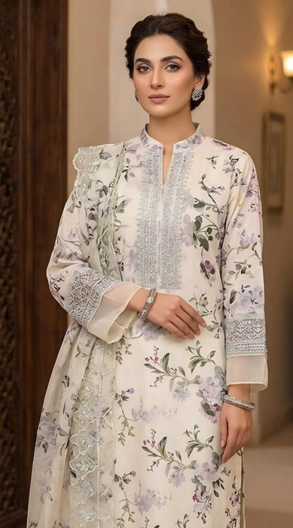 Lawn 3pc embroided soft mint green suit