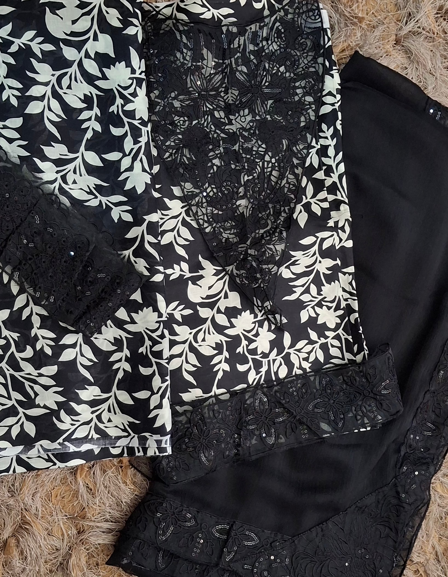 3pc lawn embroided black suit