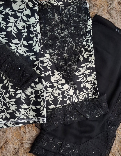 3pc lawn embroided black suit