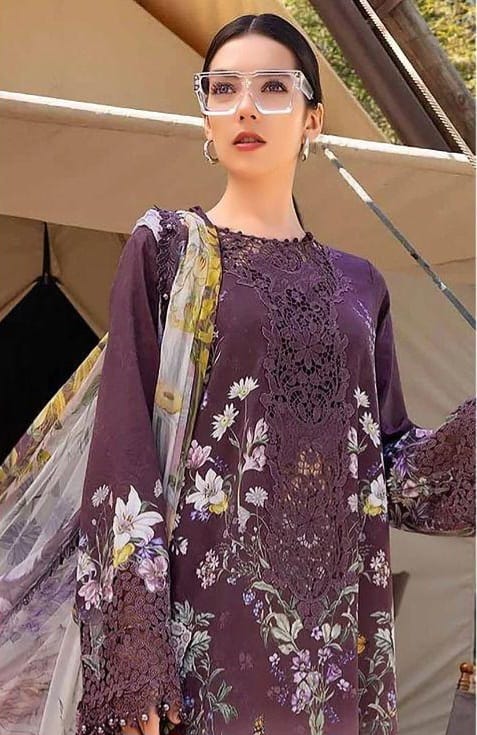 3pc lawn embroided tie &die suit