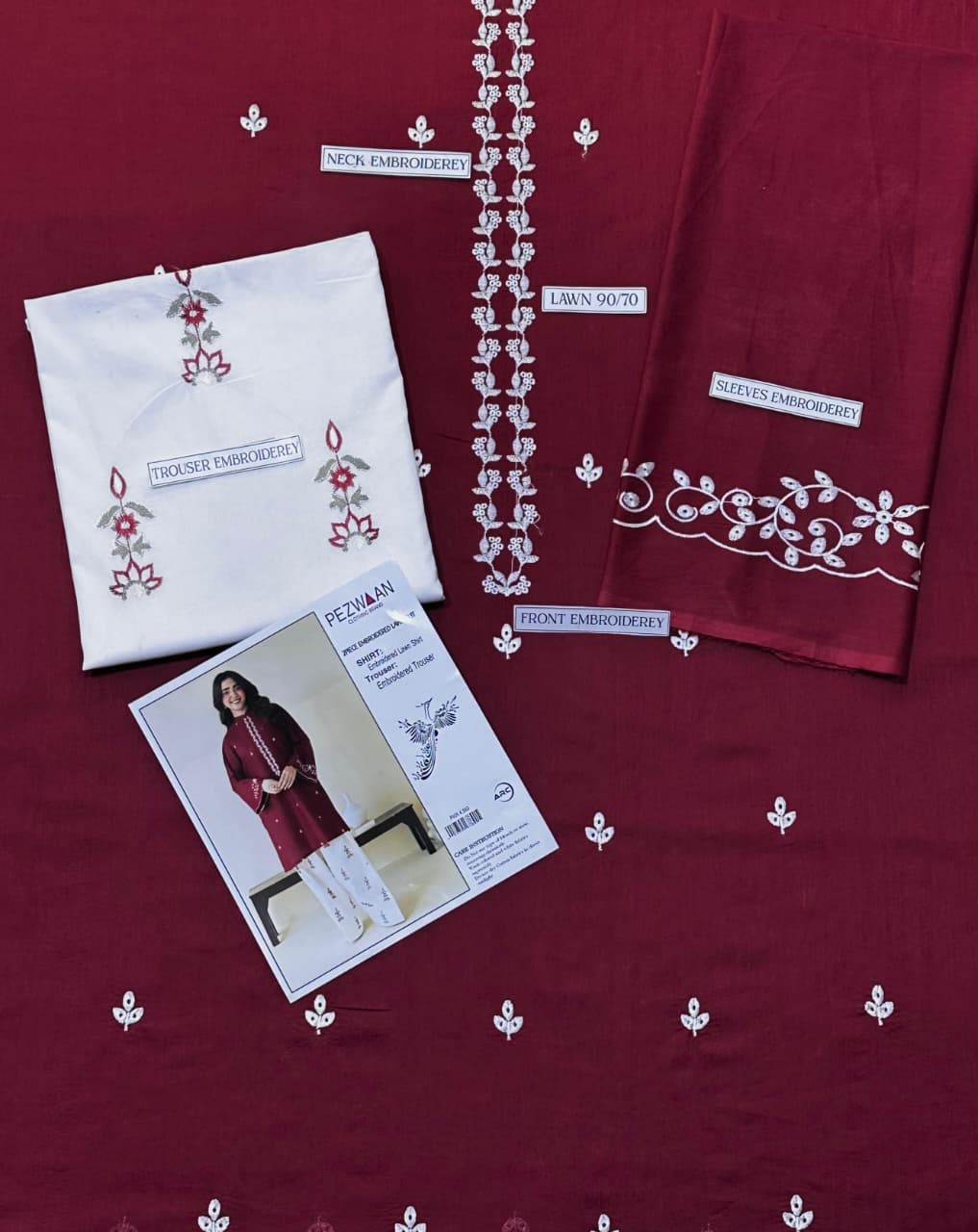 2pc lawn embroided maroon suit