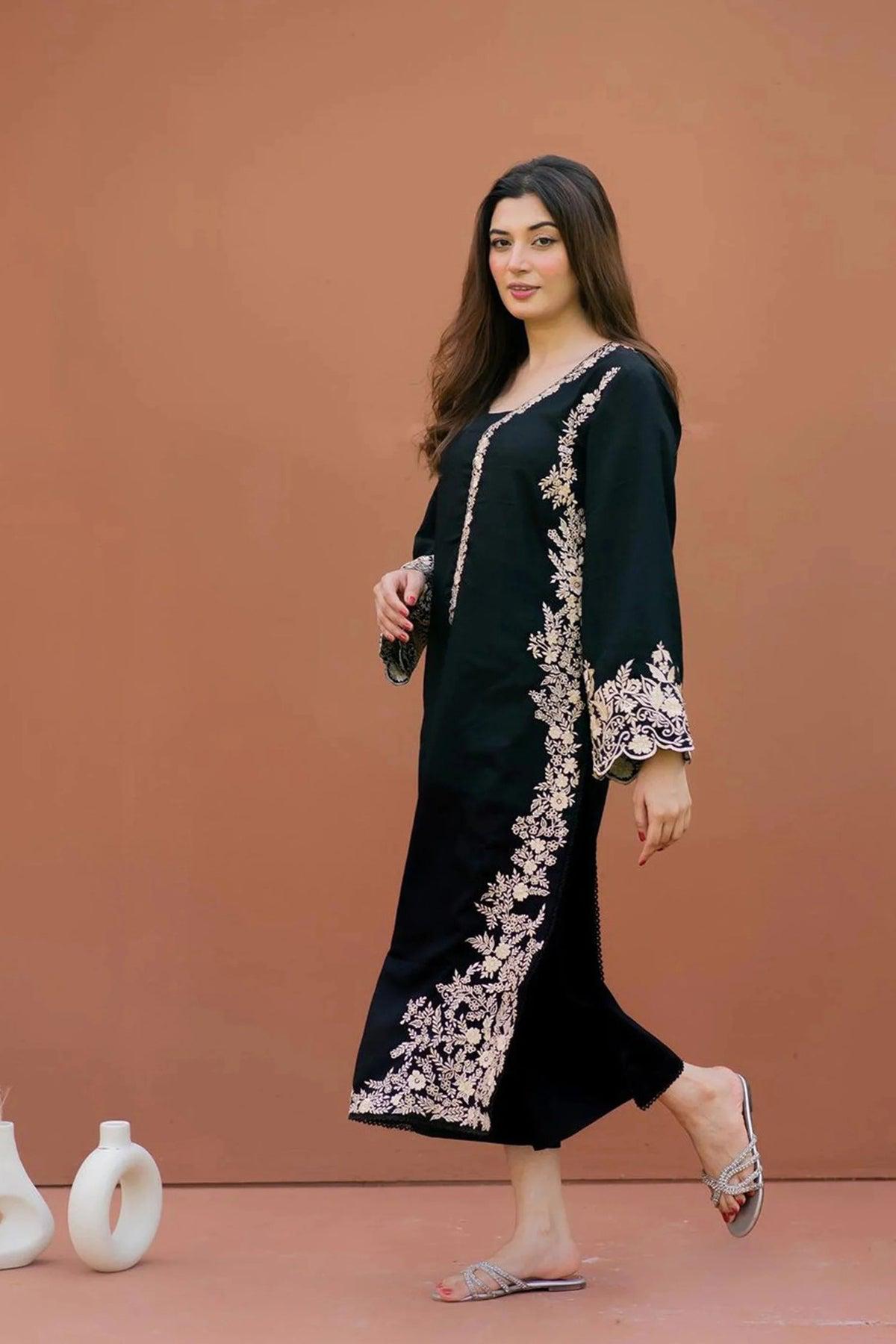 MS 2pc lawn embroided black suit