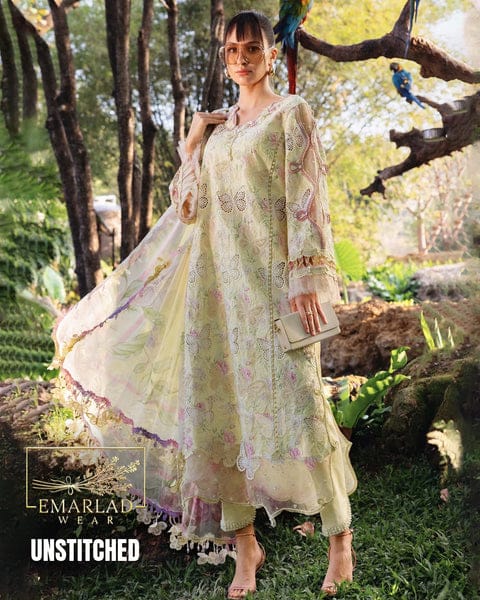 3pc lawn chikenkari lemon unstitched suit