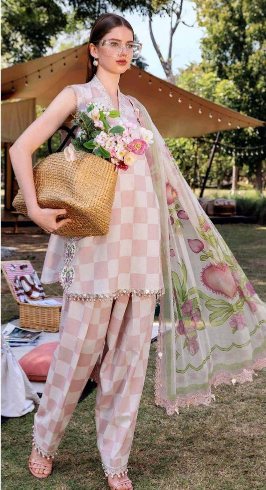 3Pc Lawn embroided pink suit