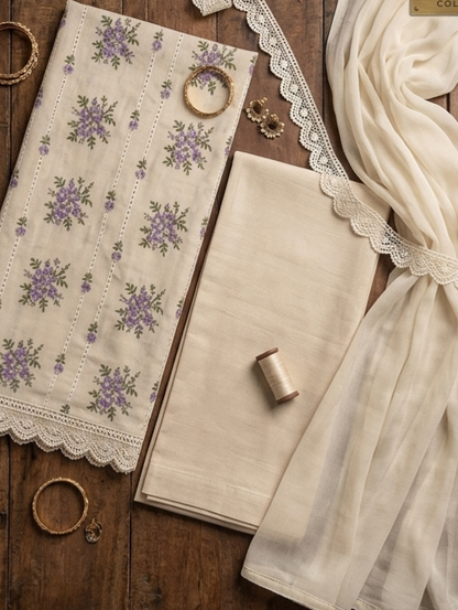 3pc lawn embroided white suit
