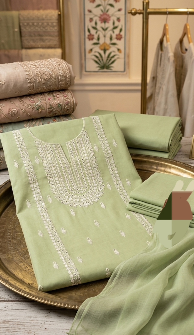 3pc lawn embroided pistachio suit