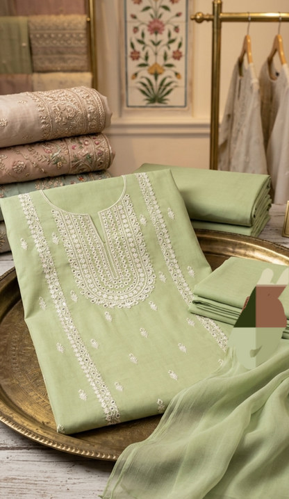 3pc lawn embroided pistachio suit