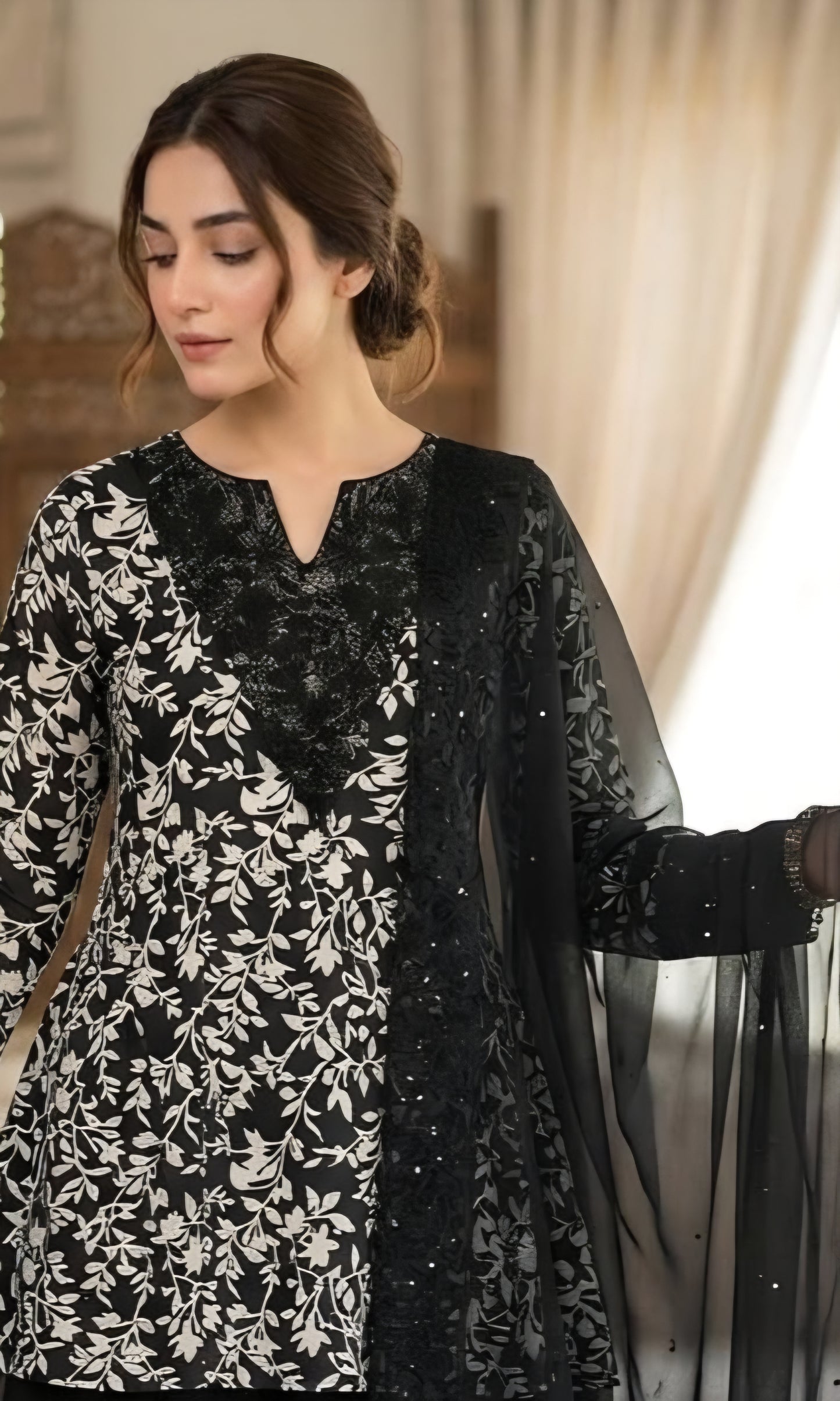 3pc lawn embroided black suit