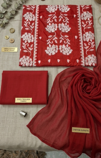 3pc embroided red suit