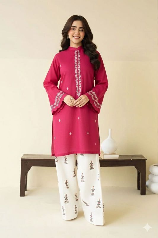 2pc lawn embroided cherry red suit