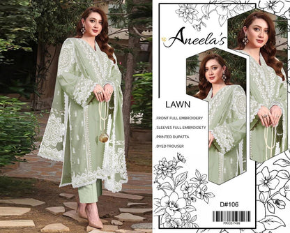 3pc lawn embroided mint green suit