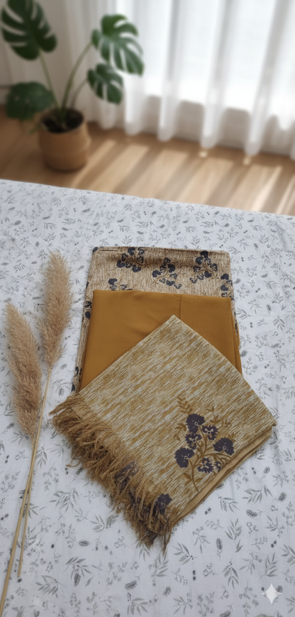 MS 3Pc Mustard Pashmeena Shawl suit