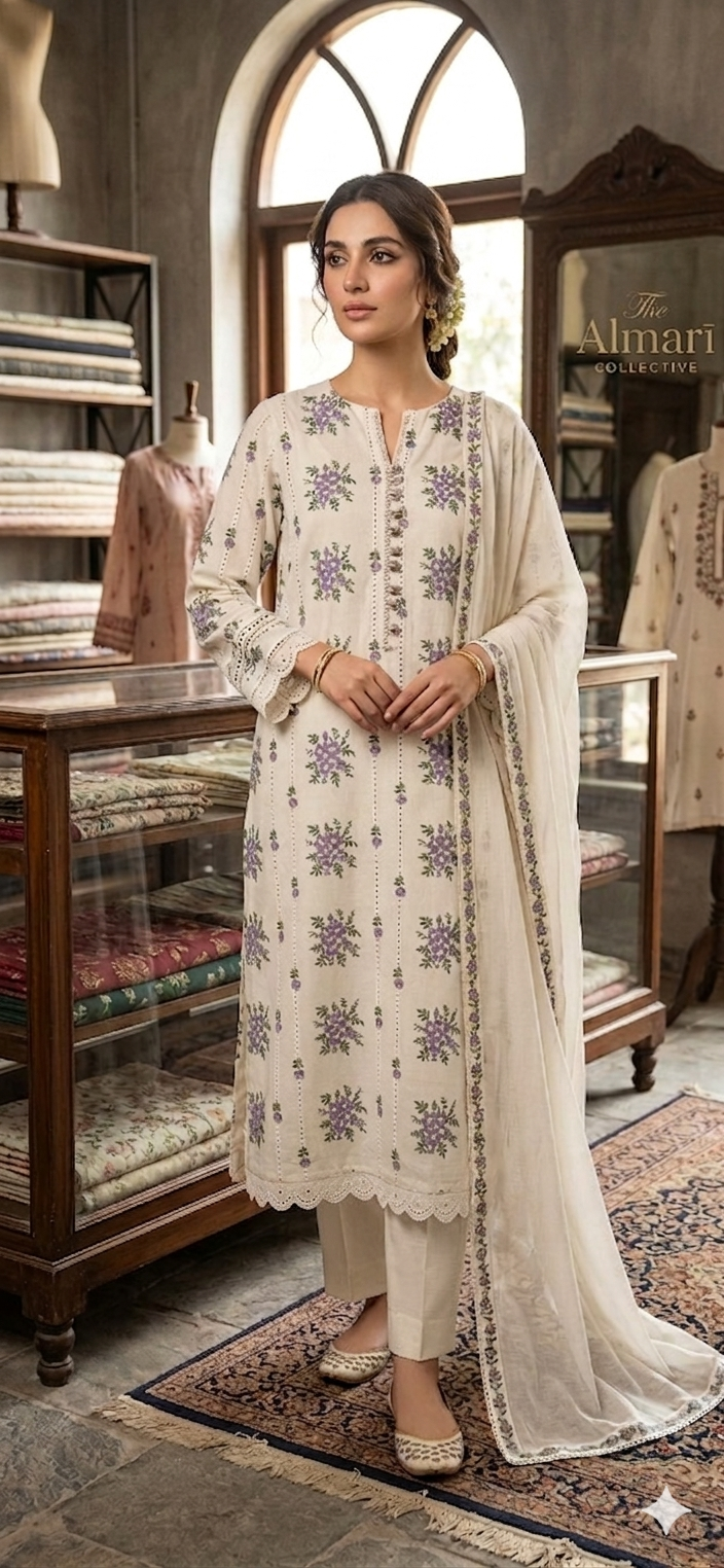 3pc lawn embroided white suit