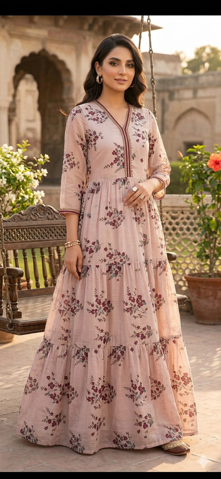 MS Tailored lawn pink frock