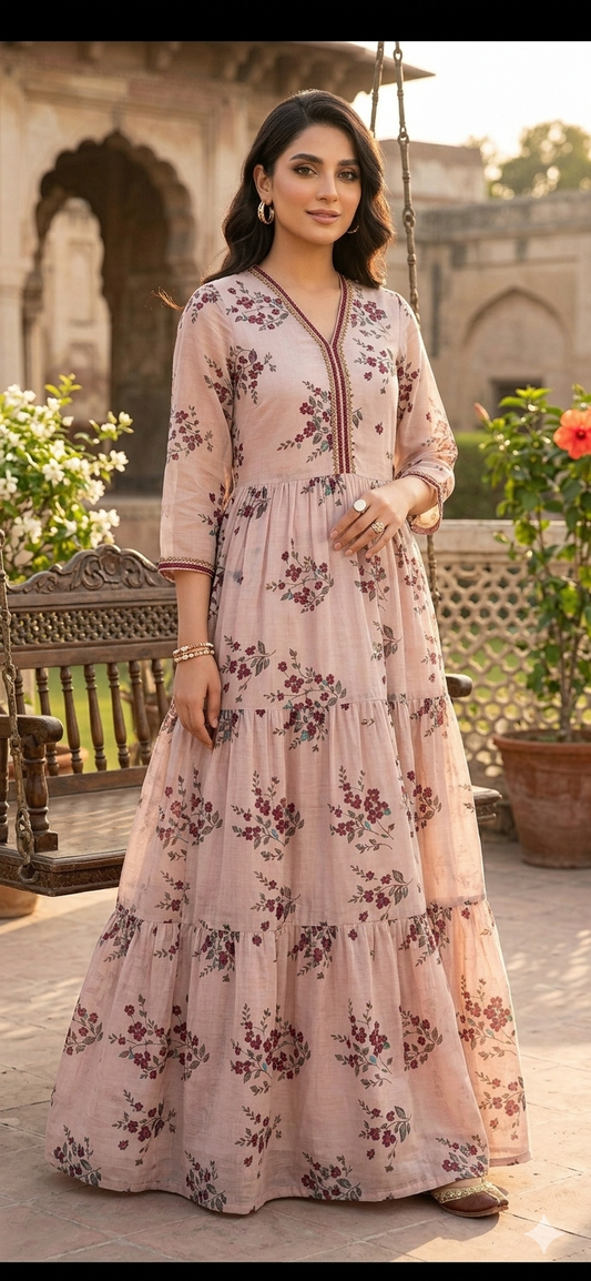 MS Tailored lawn pink frock