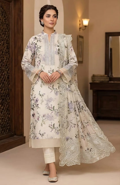Lawn 3pc embroided soft mint green suit