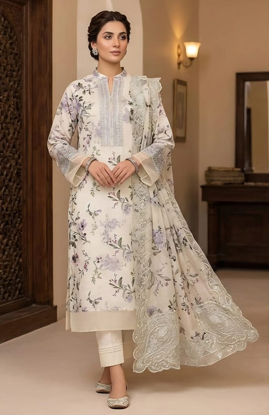Lawn 3pc embroided soft mint green suit