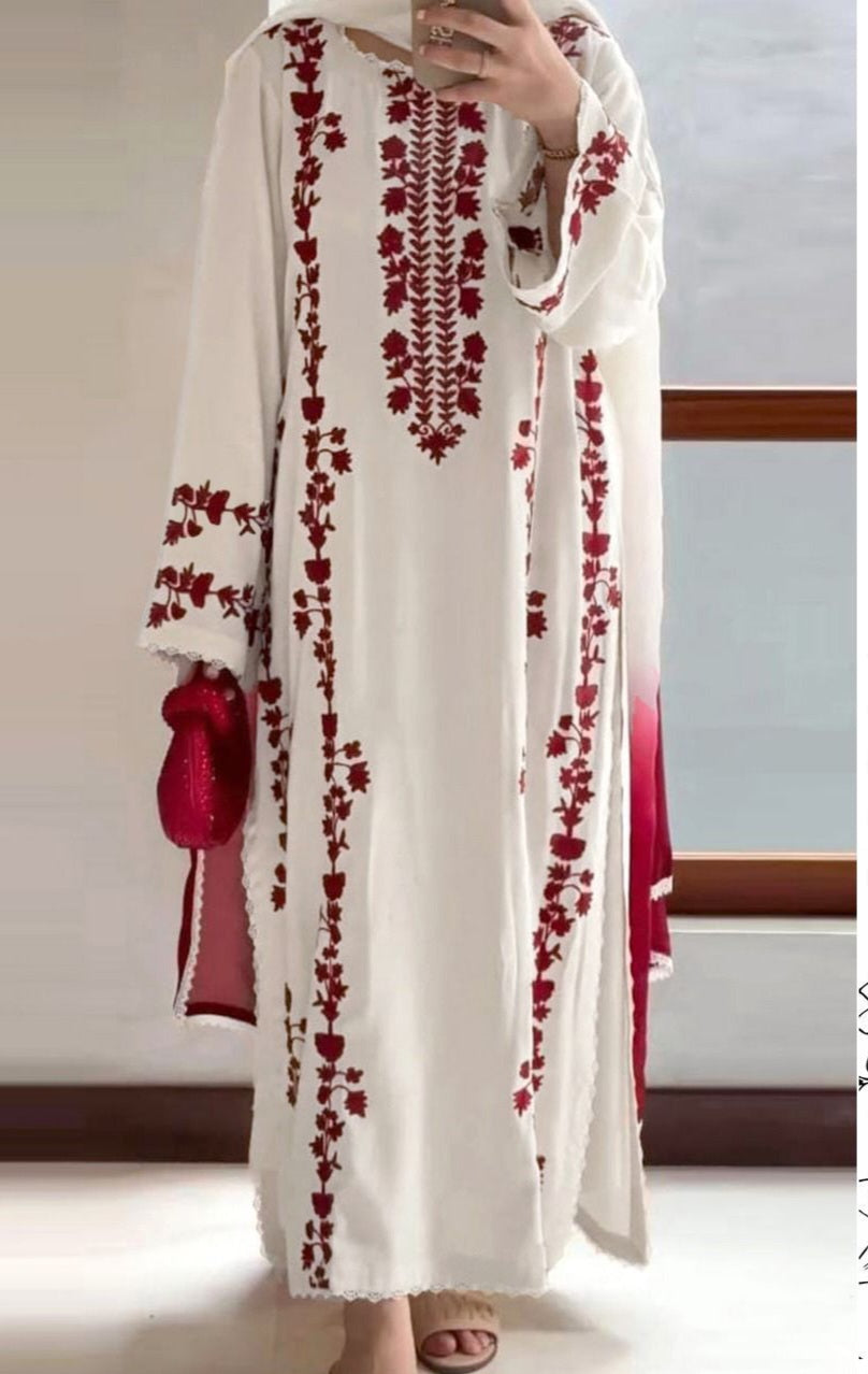 3pc lawn embroided red & white suit