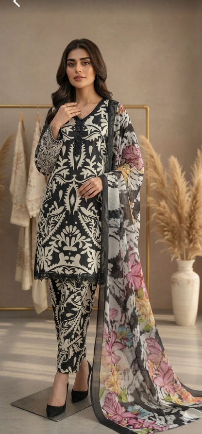 3pc lawn Tailored black suit