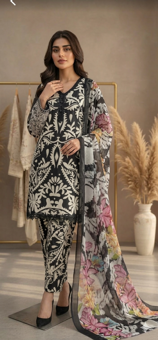 3pc lawn Tailored black suit