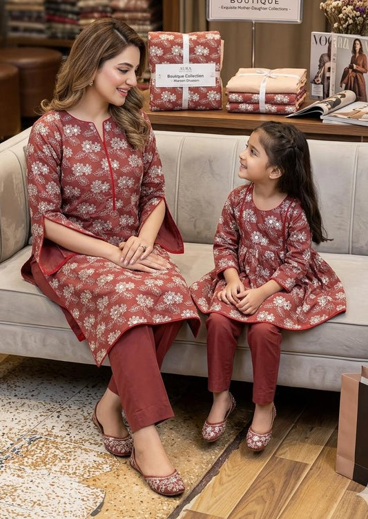 MS 3pc lawn embroided mother daughter set