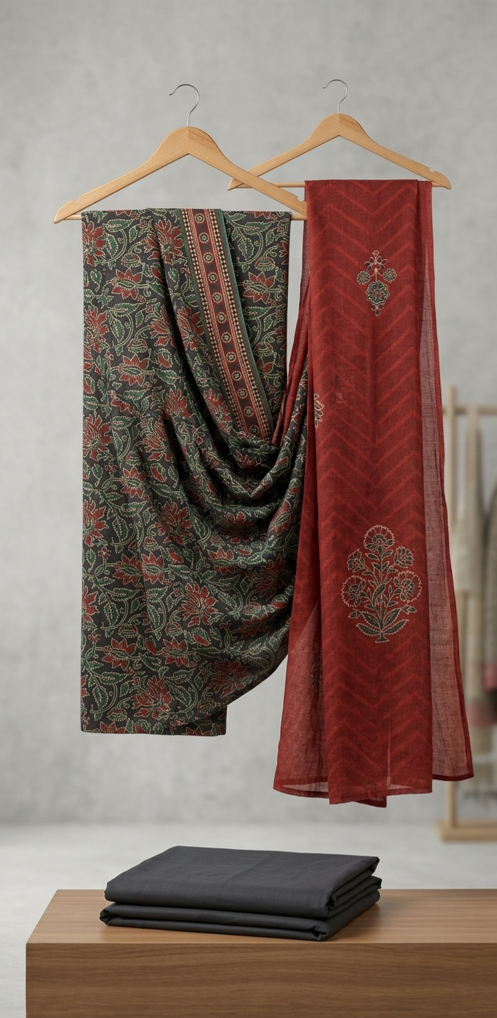 3Pc Lawn maroon grey suit